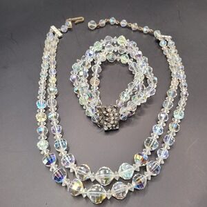 Vintage 1950s 1960s Aurora Borealis Choker Necklace And Bracelet Set